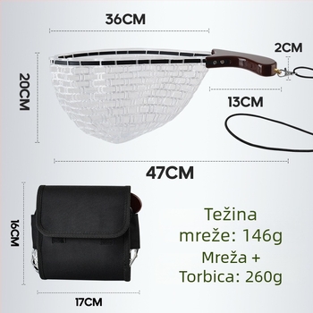 Set mreže za lov malih riba s sklopivom drškom od drveta i silikonskim džepom mreže (Materijal: nehrđajući čelik + silikon; Oči mreže: debe; Ne skuplja se)