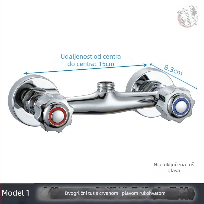 Tuš miješalica s dvostrukim upravljanjem, bakreno tijelo, 0–80°C, navojni priključak, bakreno jezgro