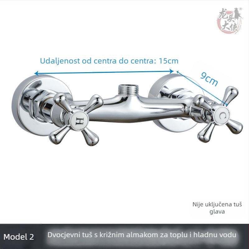 Tuš miješalica s dvostrukim upravljanjem, bakreno tijelo, 0–80°C, navojni priključak, bakreno jezgro