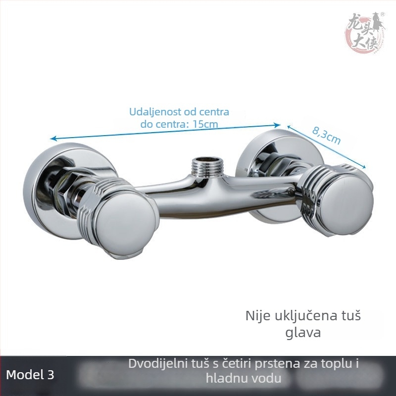 Tuš miješalica s dvostrukim upravljanjem, bakreno tijelo, 0–80°C, navojni priključak, bakreno jezgro