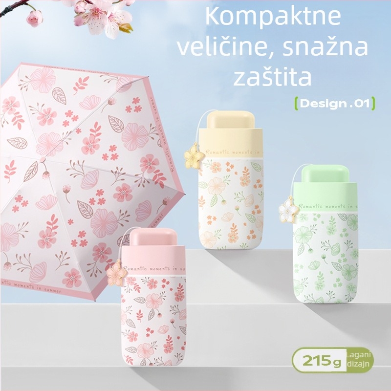Ženski kišobran za sunce s UV zaštitom UPF 50+, dvostruka uporaba za sunce i kišu, sklopivi s 6 čeličnih rebara, ručno otvaranje i zatvaranje