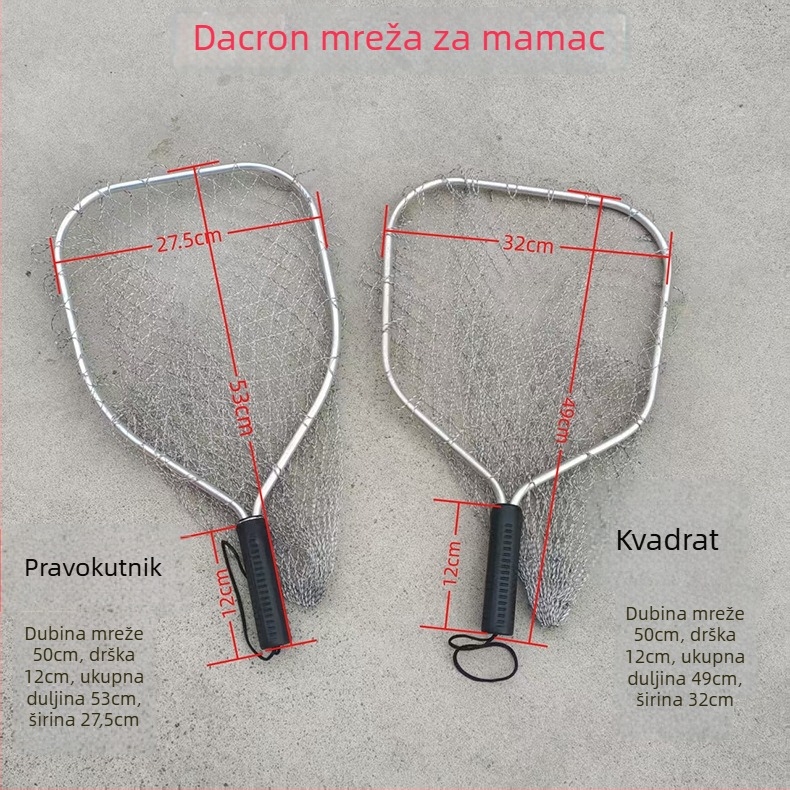 Ručno izrađena ribarska mreža s kratkom drškom, mreža s velikim očima i pletenom glavom