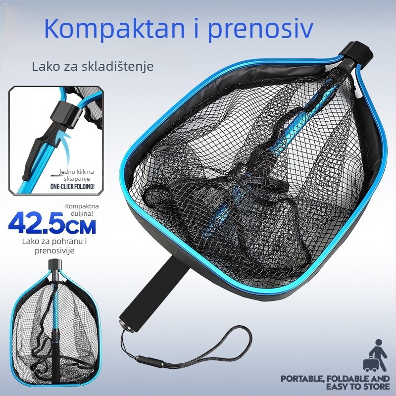 Sklopiva mreža za ribolov s aluminijskim okvirom i silikoniziranim mrežom, promjer otvora 31 cm, dubina mreže 35 cm, proširiva, nosivost 3 kg