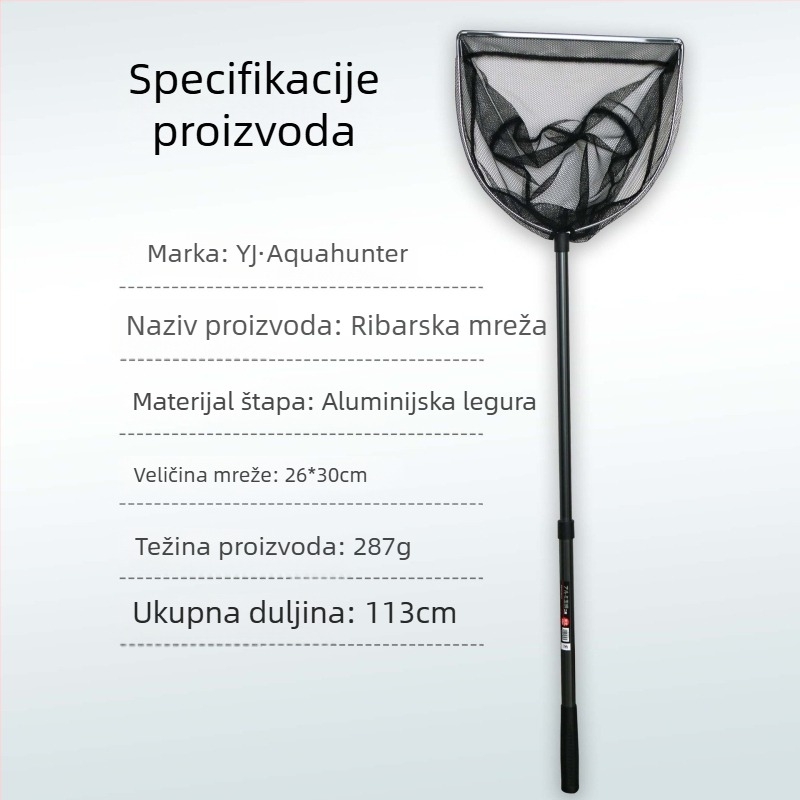 YJ Aquahunter Nova japanskog stila mreža s plosnom glavom, teleskopska, sklopiva, 2 dijela, 113 mm, aluminijska legura, za ribolov i hvatanje rakova