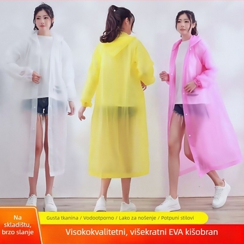 Jednodelni EVA kišni kaput za odrasle, pogodan za planinarenje i aktivnosti na otvorenom, višekratna upotreba, s tiskom logotipa i mogućnošću prilagodbe.
