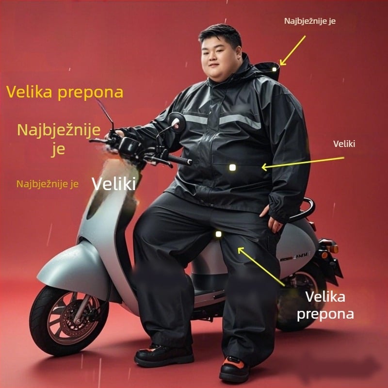 Split tip kabanica i hlače za kišu, svestran dizajn; Tkanina: Chunya spinning; Debljina tkanine: 23 mm; Vodootporni sloj: PVC ljepilo; Ispis logotipa: moguć