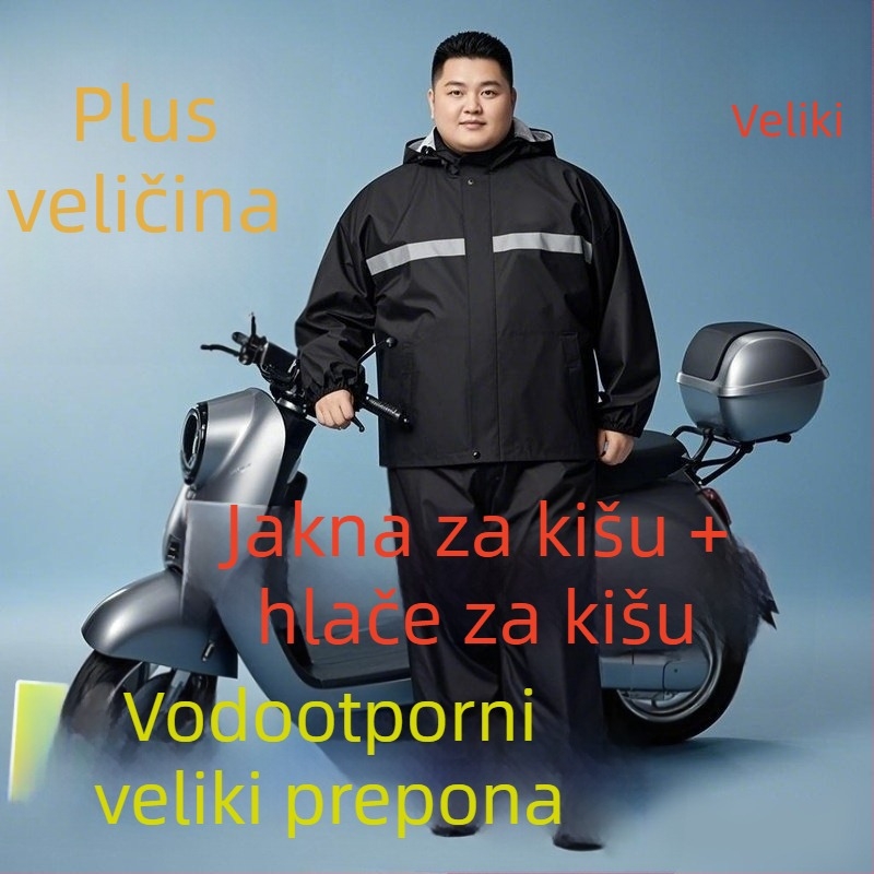 Split tip kabanica i hlače za kišu, svestran dizajn; Tkanina: Chunya spinning; Debljina tkanine: 23 mm; Vodootporni sloj: PVC ljepilo; Ispis logotipa: moguć