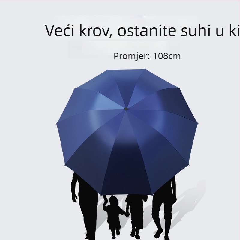 Sklopivi kišobran s 10 ojačanih rebara, UPF > 30, debeli sjenilac, željezna rebara i srednji štap