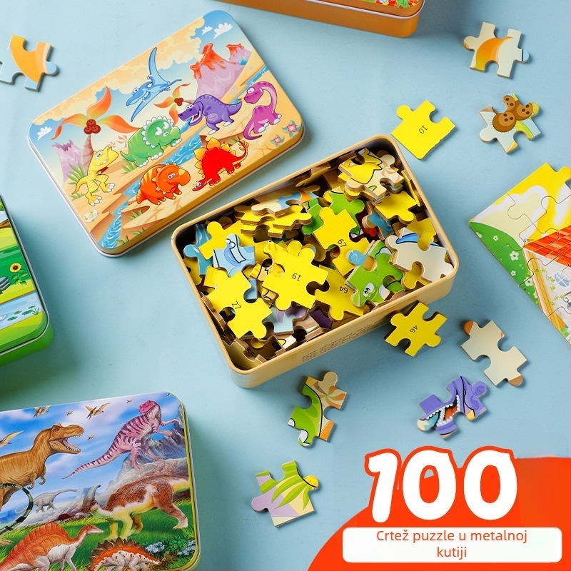 Drveni ravni puzzle za djecu, mogućnost DIY, pakiran u OPP vrećicu, za uzrast 4–6 godina.