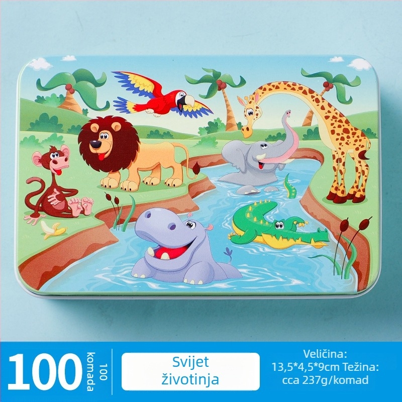 Drveni ravni puzzle za djecu, mogućnost DIY, pakiran u OPP vrećicu, za uzrast 4–6 godina.