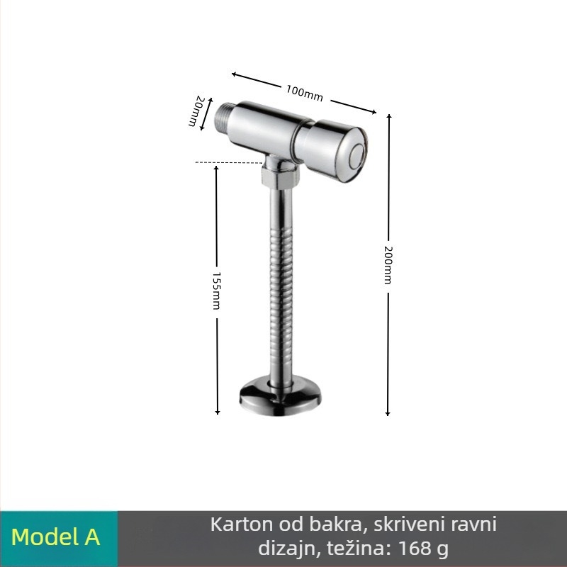 Pedalni splak ventil, bakrena legura, površinska/skrivena ugradnja, izlaz 1 inč, tlak vode 0,1–0,6 MPa, vrijeme ispiranja 3–6 s