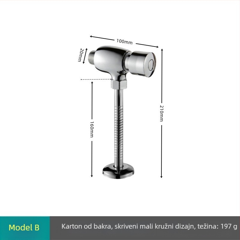 Pedalni splak ventil, bakrena legura, površinska/skrivena ugradnja, izlaz 1 inč, tlak vode 0,1–0,6 MPa, vrijeme ispiranja 3–6 s