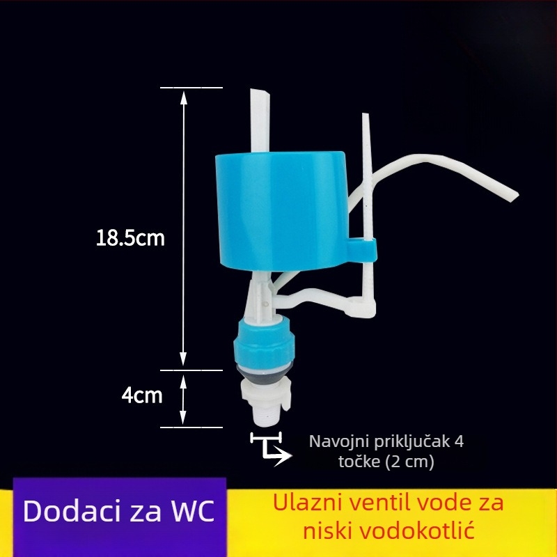 Set dodatne opreme za staru jednosjednu WC školjku: sjedalo, cisterna s gumbom na vrhu, bočna i prednja poluga, bočni dovodni ventil i odvodni ventil