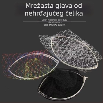 Glava mreže za ribolov od nehrđajućeg čelika s prstenom i gumom, veliko oko, brzo sušeća mreža i torbica