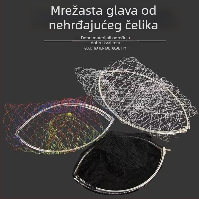 Glava mreže za ribolov od nehrđajućeg čelika s prstenom i gumom, veliko oko, brzo sušeća mreža i torbica