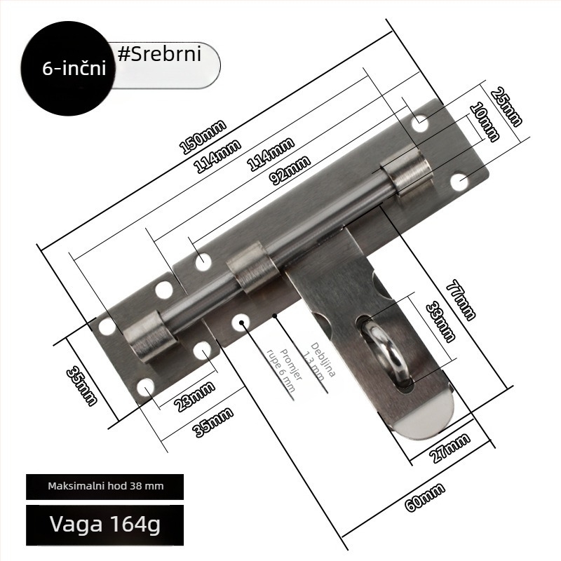 Teški zasun za vrata od nehrđajućeg čelika – brušeni završetak – Ranch Door Lock