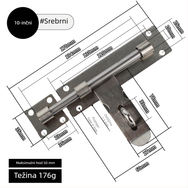 Teški zasun za vrata od nehrđajućeg čelika – brušeni završetak – Ranch Door Lock