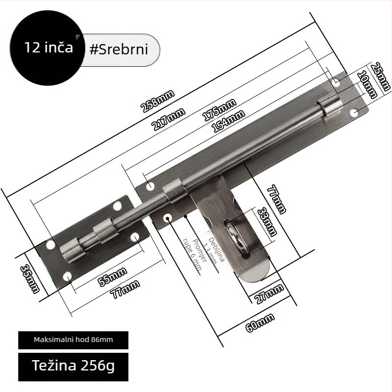 Teški zasun za vrata od nehrđajućeg čelika – brušeni završetak – Ranch Door Lock