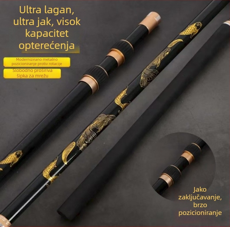 Šipka za mrežu za pecanje od karbonskih vlakana s EVA pjenastom ručkom, teleskopska, 4 odjeljka, model 02005