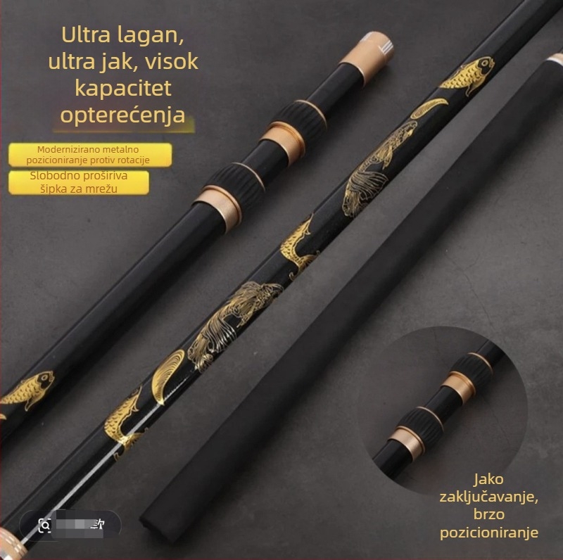 Šipka za mrežu za pecanje od karbonskih vlakana s EVA pjenastom ručkom, teleskopska, 4 odjeljka, model 02005