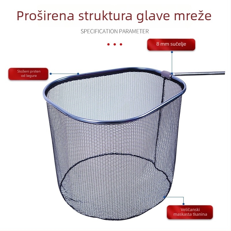 Najlonska mreža za ribolov s dubokom glavom mreže i ojačanim spojem od legure, dubina 50, nosivost 20.