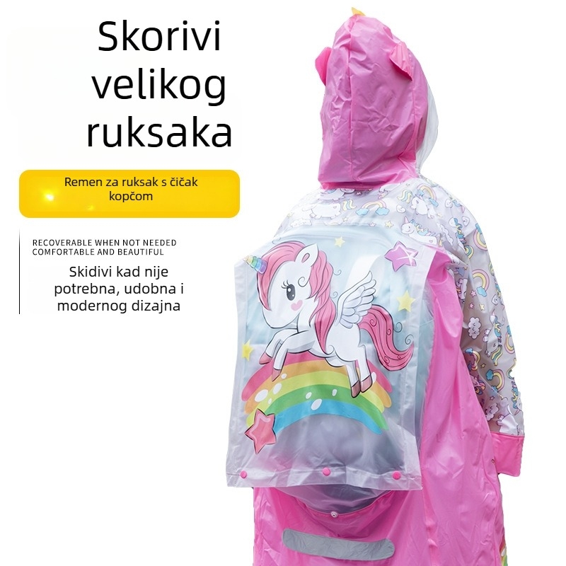 Dječji kišni pončo s kapuljom i rubom šešira, PVC tkanina, ispis logotipa, mogućnost prilagodbe, za šetnju