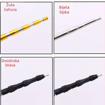 Teleskopska palica od nehrđajućeg čelika za branje voća s mrežom, 8 mm navoj, podesiva duljina, 3-6 dijelova