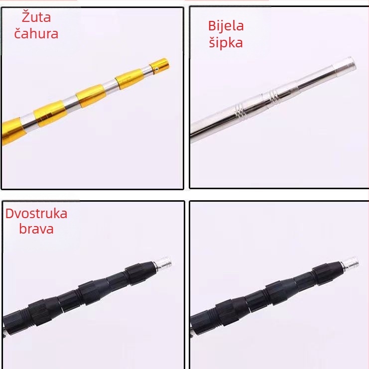 Teleskopska palica od nehrđajućeg čelika za branje voća s mrežom, 8 mm navoj, podesiva duljina, 3-6 dijelova