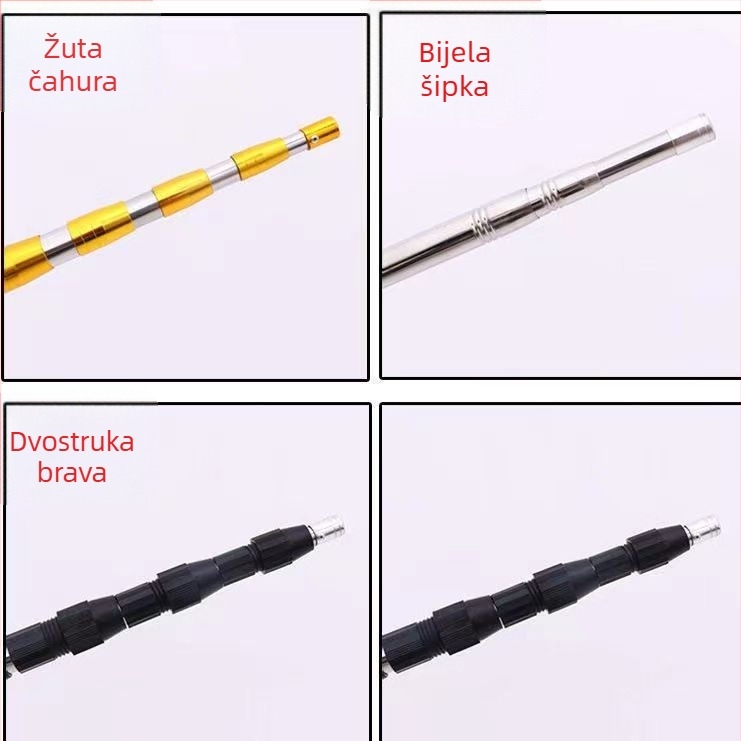 Teleskopska palica od nehrđajućeg čelika za branje voća s mrežom, 8 mm navoj, podesiva duljina, 3-6 dijelova