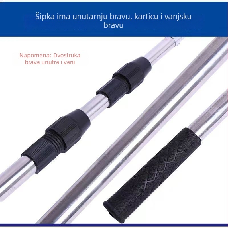 Teleskopska palica od nehrđajućeg čelika za branje voća s mrežom, 8 mm navoj, podesiva duljina, 3-6 dijelova