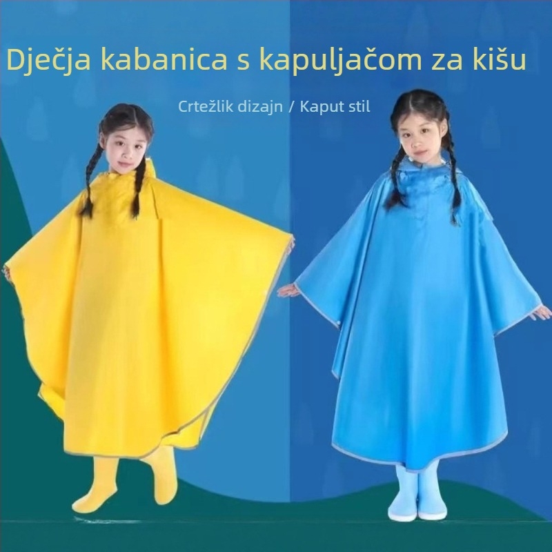 Dječji kišni kaput-pončo, karikaturistički stil, debeli Oxford plat, PVC vodootporni sloj
