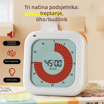 Vizualni vremenski tajmer za učenje s alarmom — pogodan za učenje, fitness i kuhinju (LCD zaslon, elektronički mehanizam, plastično kućište, kvadratni oblik, napajanje baterijama)