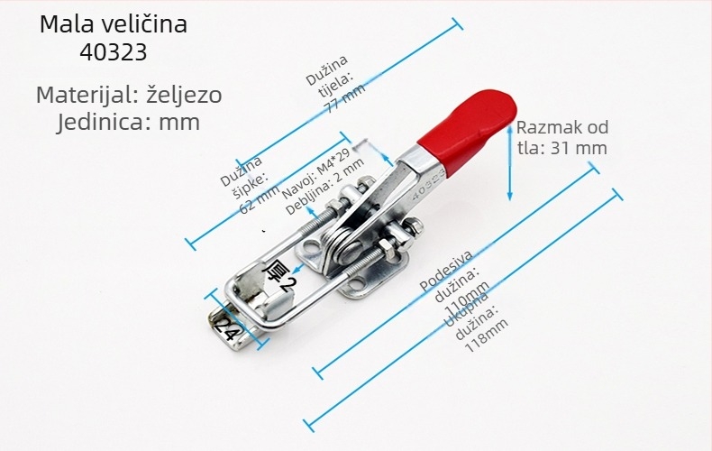 Spona za zaključavanje tipa gumba, od nehrđajućeg čelika 304 i pocinčanog željeza, modeli 40323, 431, 40341