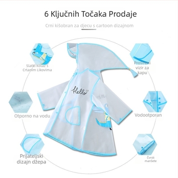 Dječji EVA kišni pončo s kapuljom, crtani dizajn