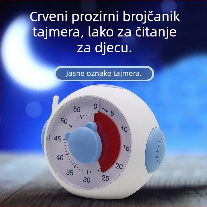 Vizualni tajmer za učenje s digitalnim prikazom, alarmom, baterijskim napajanjem, ABS kućištem, crtić dizajn