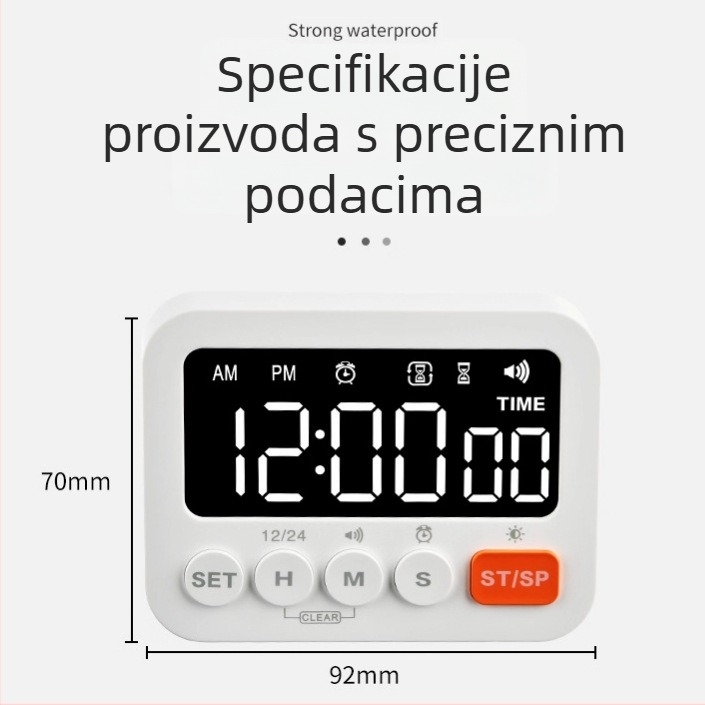 LED digitalni timer za odbrojavanje s alarmom i termometrom – baterijski kuhinjski timer