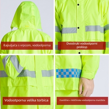 Reflektirajući dijeljeni kišni kaput i hlače za odrasle, Oxford tkanina, PVC vodootporni sloj, za 1 osobu