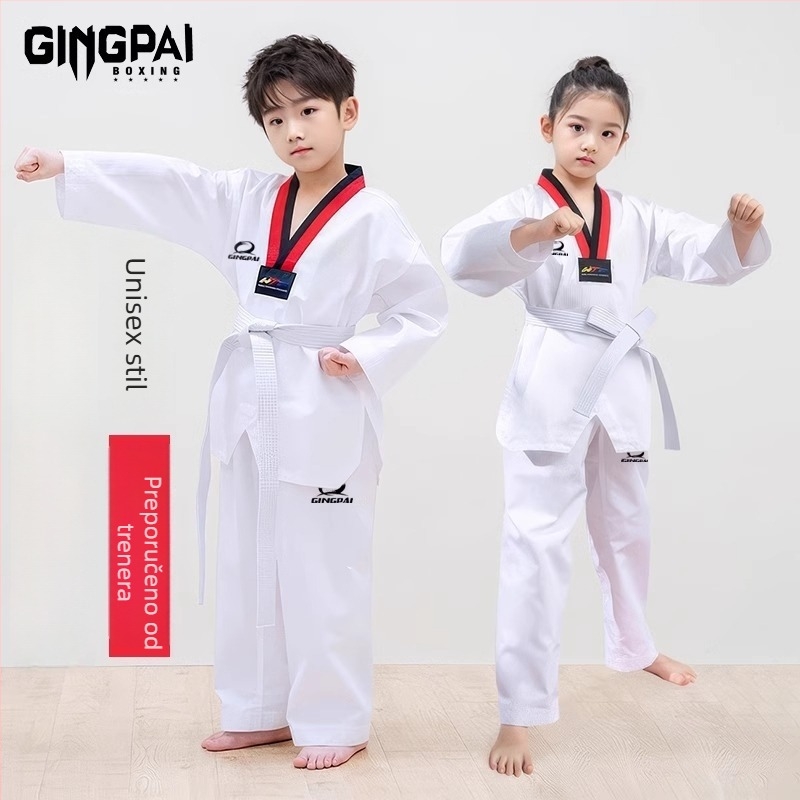 Taekwondo uniforma s dugim rukavima, pamukova smjesa, za trening i natjecanja, za odrasle i djecu, pogodna od proljeća do jeseni i zime
