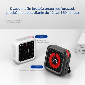 Vizualni tajmer za učenike i djecu – elektronički timer s LCD zaslonom, kvadratno plastično kućište, napajanje baterijom, kronograf