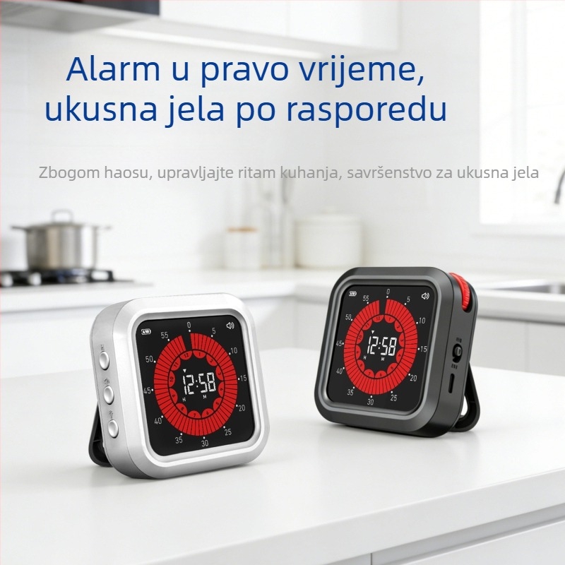 Vizualni tajmer za učenike i djecu – elektronički timer s LCD zaslonom, kvadratno plastično kućište, napajanje baterijom, kronograf