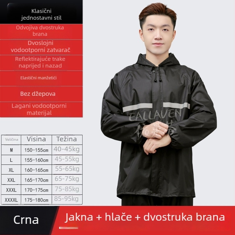 Pončo za odrasle, razdijeljeni kišni kaput stil, Elafen, tkanina Chunya Textile, PU ljepilo vodootporan sloj