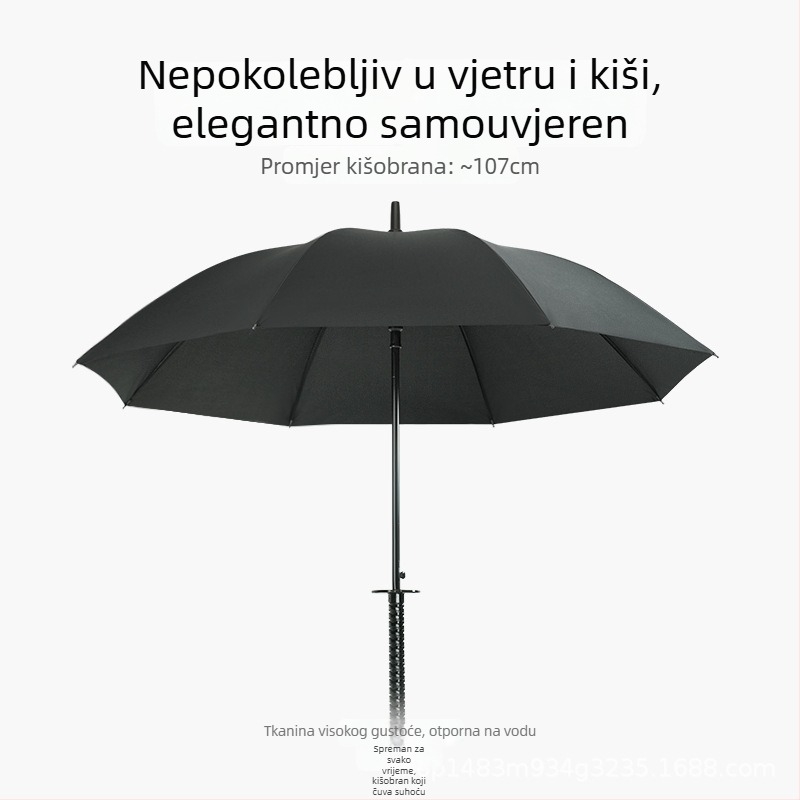 Reklamni kišobran, neutralan stil, duga drška; automatsko otvaranje; okvir od vlakana s 8 rebara; srednja šipka od željeza