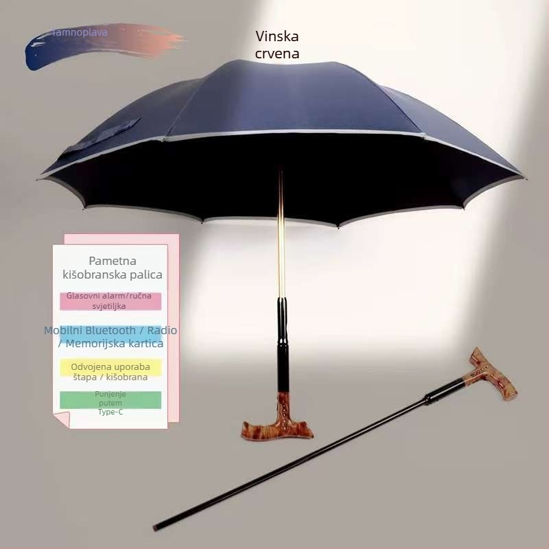 Odvojivi kišobran-stap za odrasle, dizajn u stilu palica, čelični okvir s 8 rebara, Impact Cloth platno, ručno otvaranje i zatvaranje