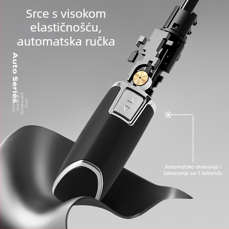 Prilagođeni reklamni kišobran s 10 rebara, automatsko otvaranje i zatvaranje, tkanina od najlona 210T, aluminijski štap i ručka, otisak logotipa