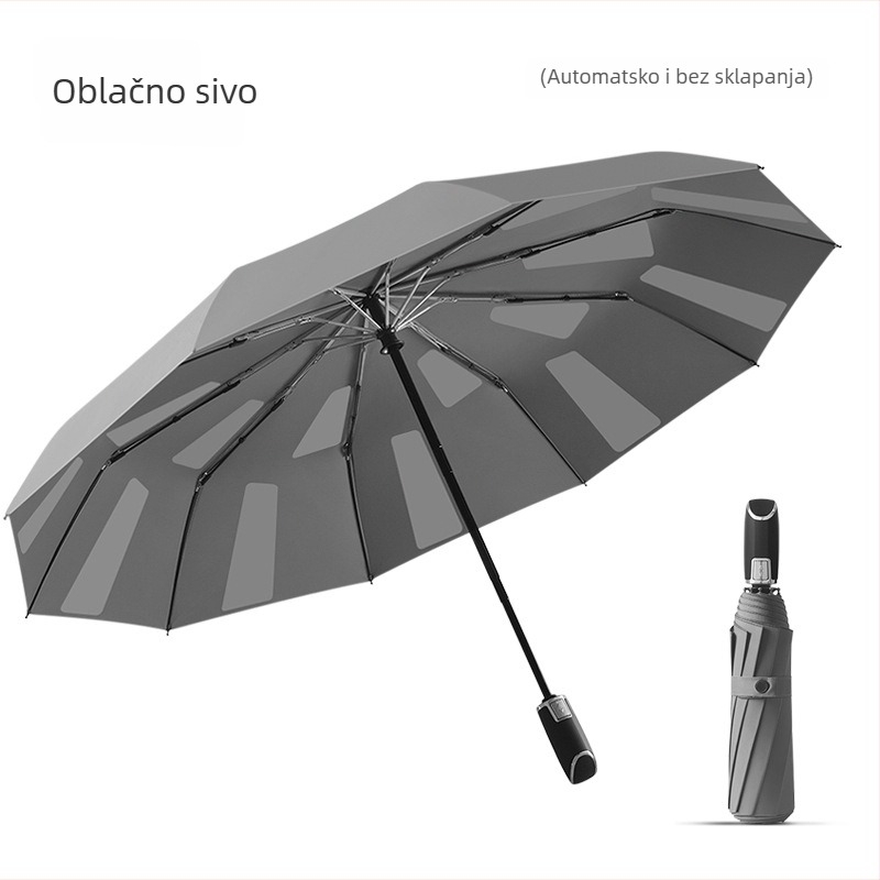 Prilagođeni reklamni kišobran s 10 rebara, automatsko otvaranje i zatvaranje, tkanina od najlona 210T, aluminijski štap i ručka, otisak logotipa