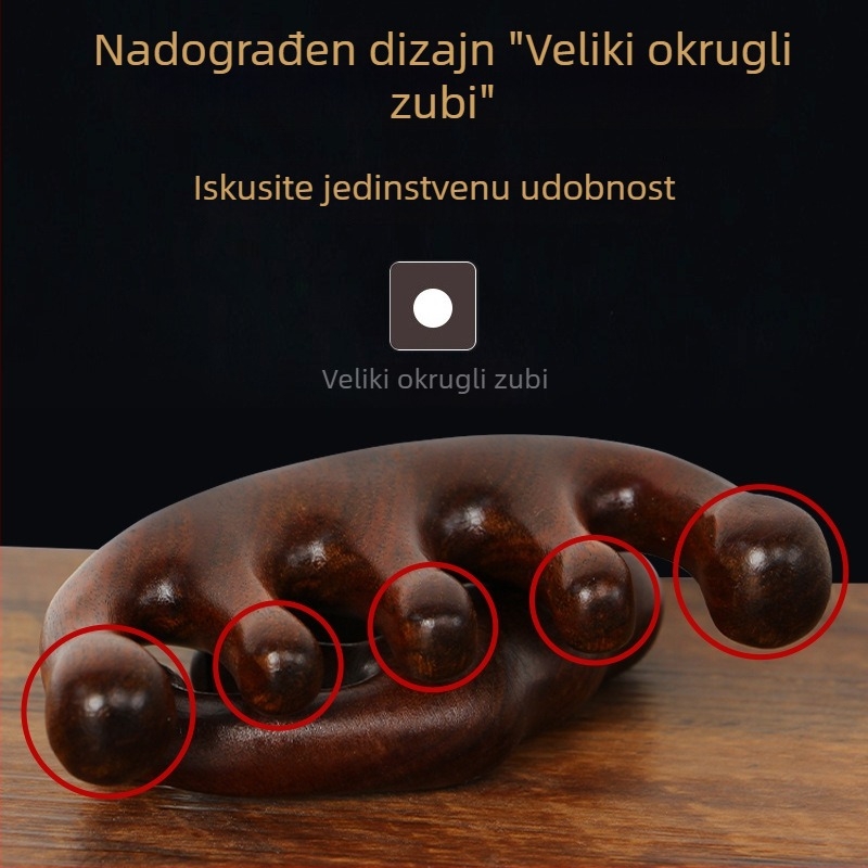 Drveni češalj za masažu skalpa s okruglom glavom i širokim zubima, japanski stil