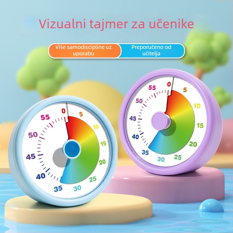 Kružni vizualni mjerač vremena s elektroničkim pogonom, baterijsko napajanje, plastično kućište, pokazivač + brojčani prikaz; pogodan za dnevni boravak, spavaću sobu i studij kao kuhinjski mjerač vremena.