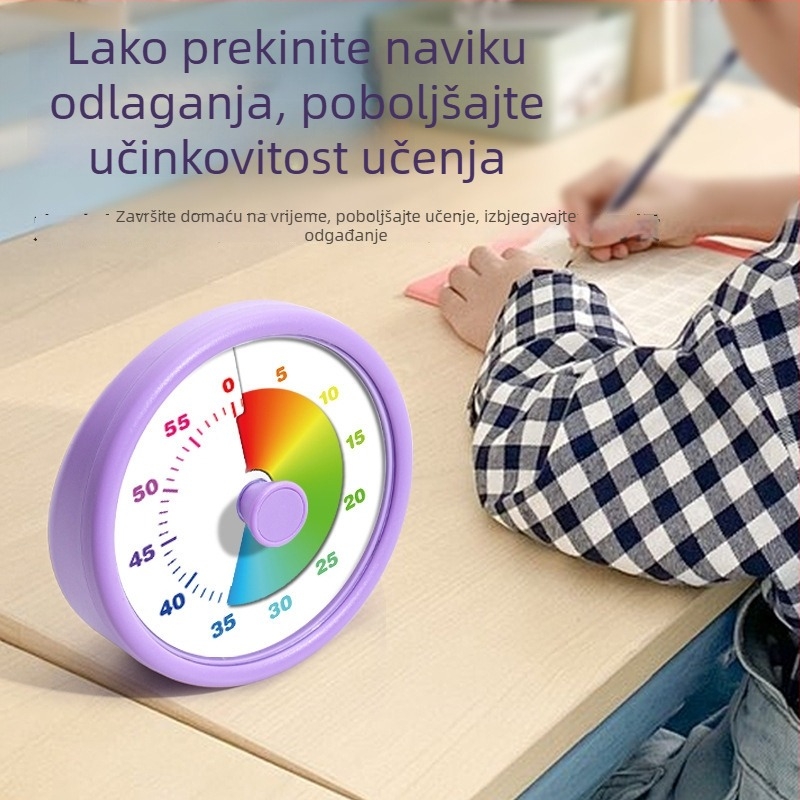 Kružni vizualni mjerač vremena s elektroničkim pogonom, baterijsko napajanje, plastično kućište, pokazivač + brojčani prikaz; pogodan za dnevni boravak, spavaću sobu i studij kao kuhinjski mjerač vremena.