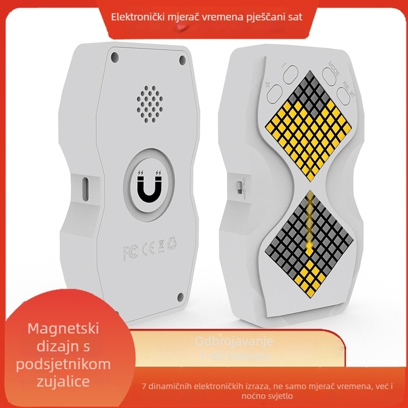 Kibernetski elektronički klepsidni timer s vizualnim prikazom, 0-60 minuta, senzor gravitacije, podesivo osvjetljenje, magnetska veza