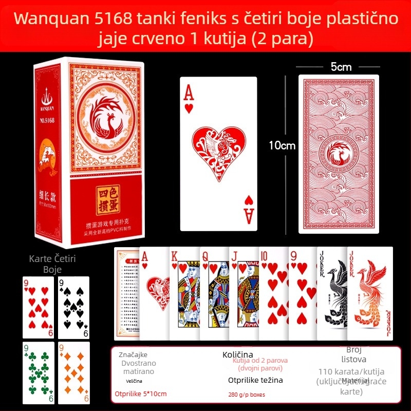 Egg-Breaking Poker Karata, Tanko Izdanje — plastične, vodootporne, mat završetak, otporne na savijanje, za uzrast 14+